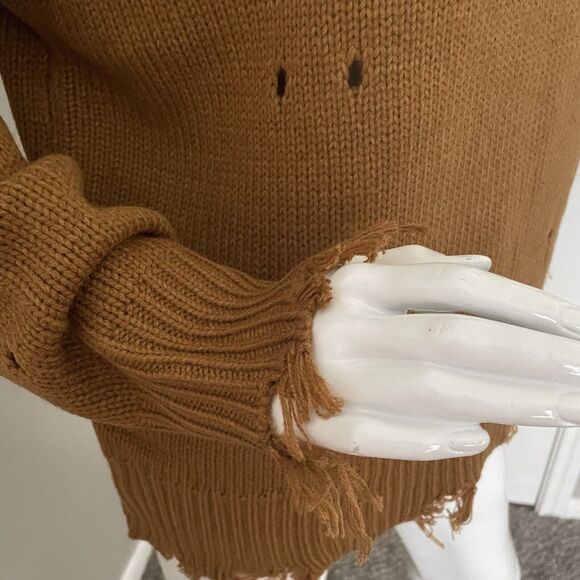 Kut from the Kloth Viola Destructed Turtleneck Sweater Women’s Sz XL (Camel) - Picture 7 of 16